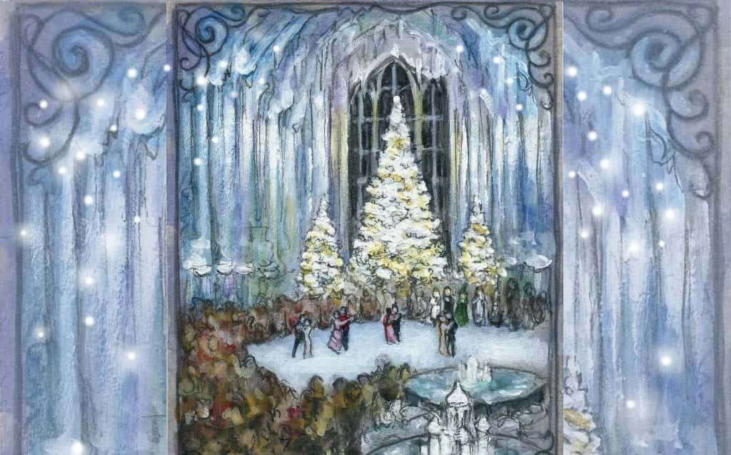 Harry Potter, Christmas, watercolor illustration, SD Desktop Wallpaper