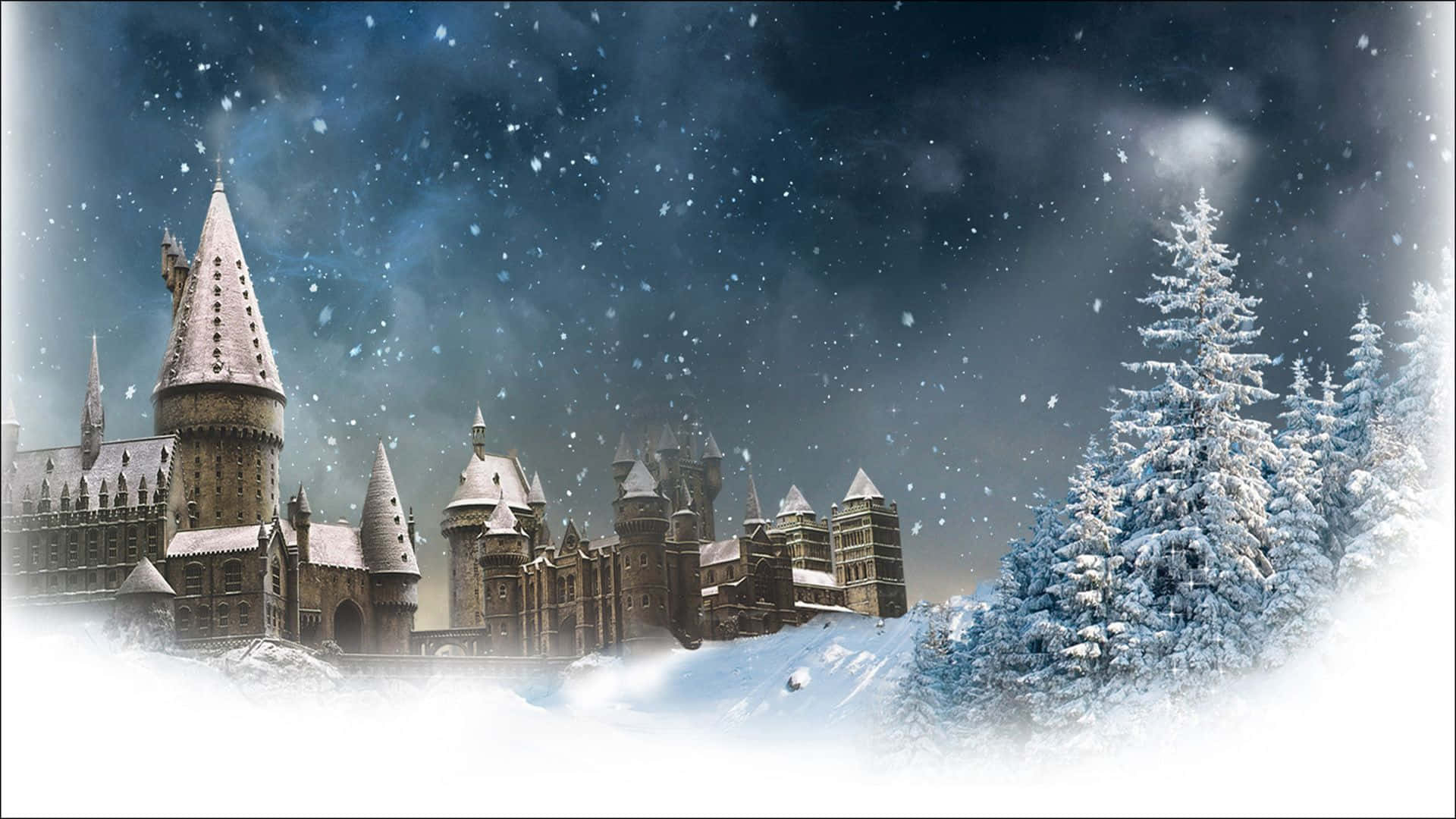 Harry Potter, Christmas, snow-covered castle, Full HD Desktop Wallpaper
