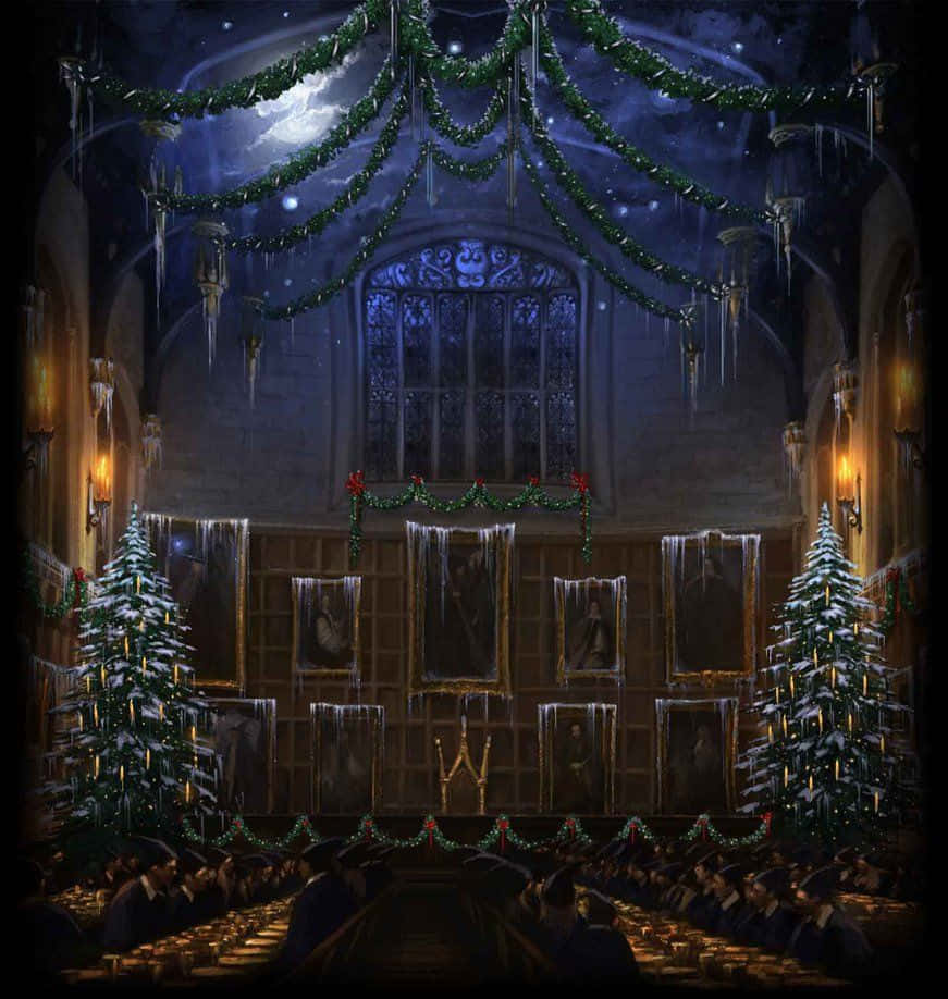 Harry Potter, Christmas, gothic dining hall, SD Phone Wallpaper