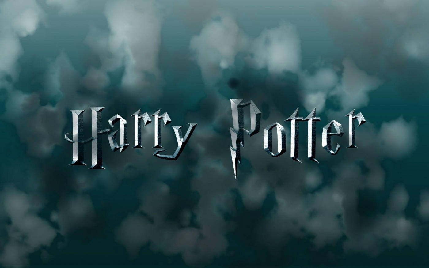 Harry Potter, metallic gothic font, dark teal clouds, HD Desktop Wallpaper