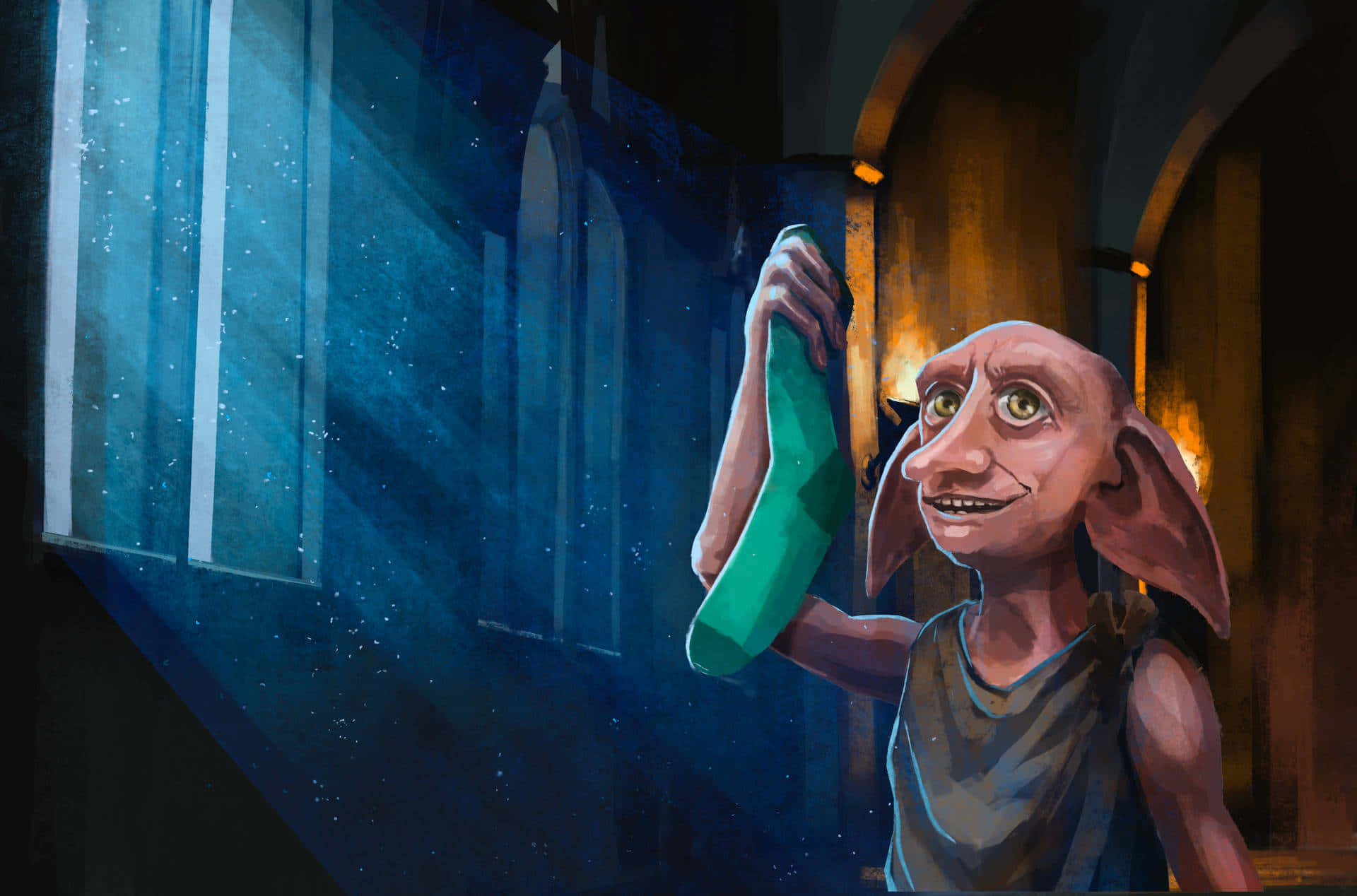 Harry Potter, Dobby, glowing green bottle, Full HD Desktop Wallpaper