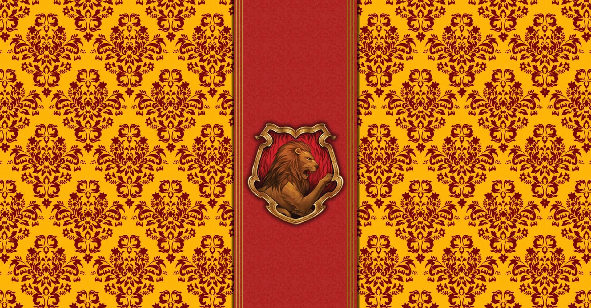 Gryffindor, golden lion crest, red panel, Full HD Desktop Wallpaper