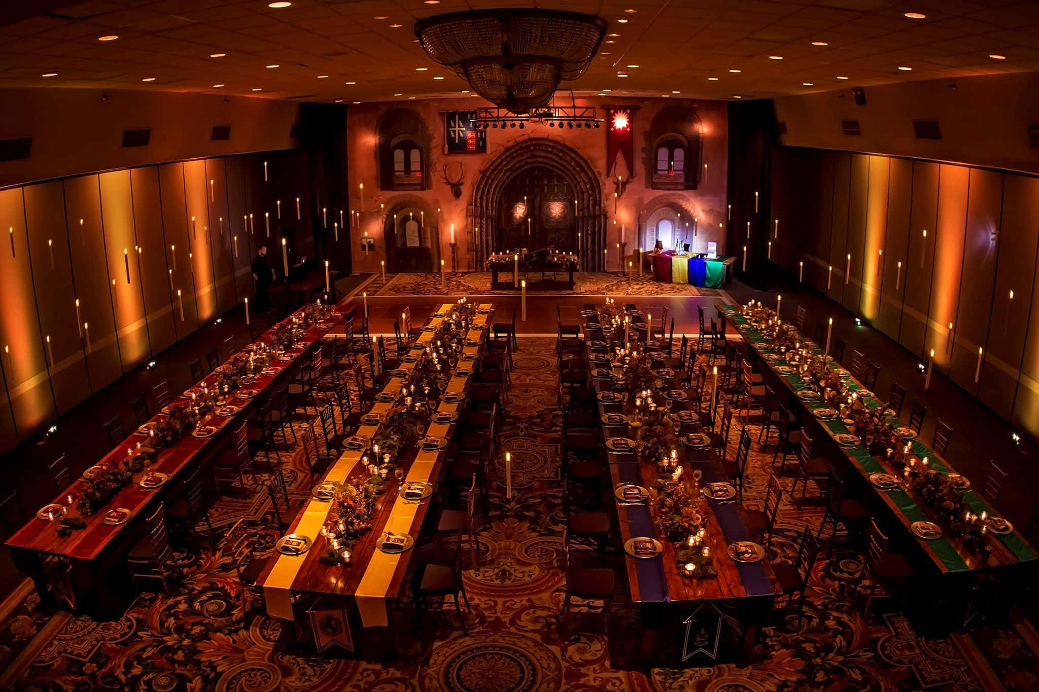 Harry Potter Halloween, long tables, banquet hall, Full HD Desktop Wallpaper