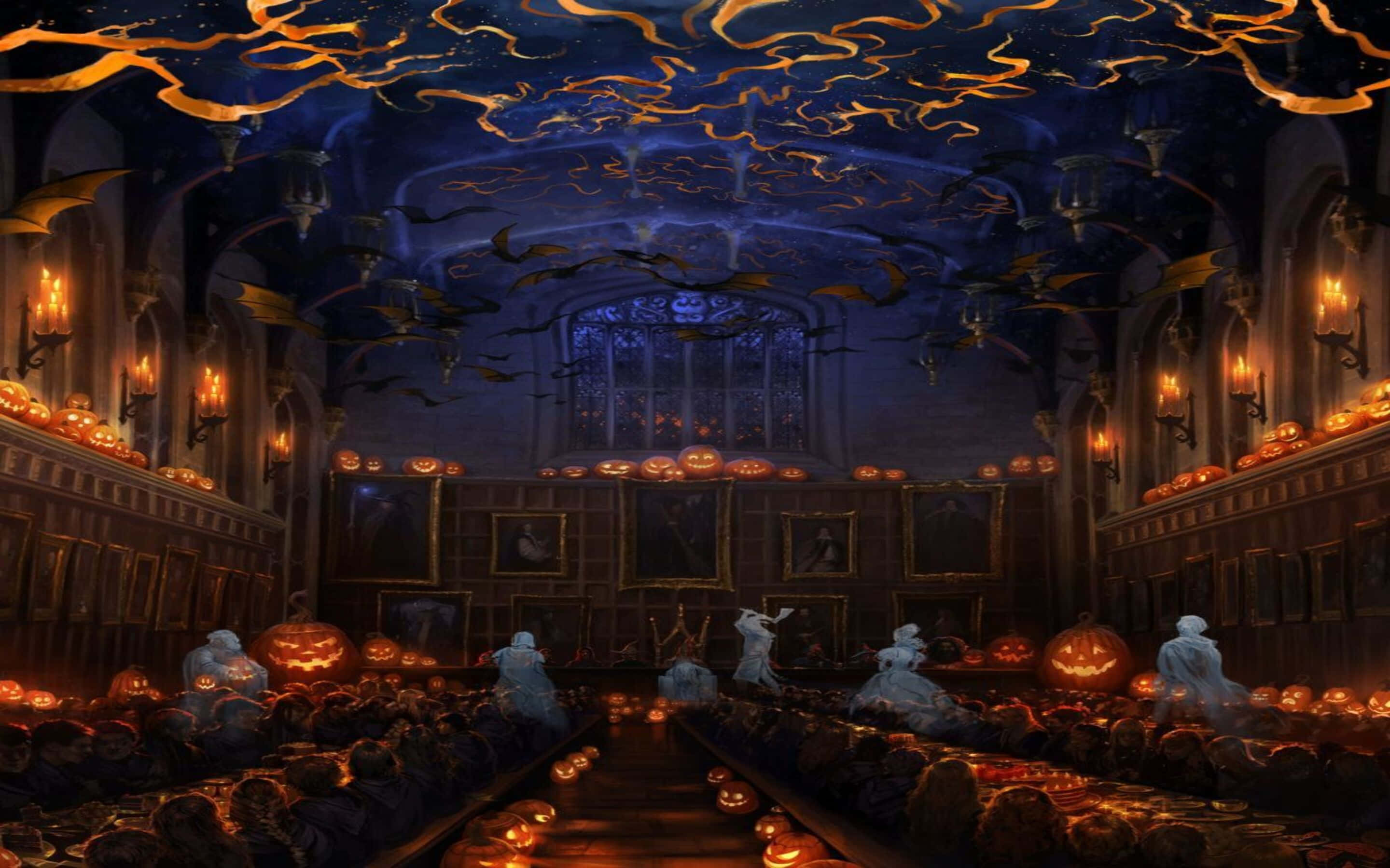 Harry Potter Halloween, Ghosts, gothic hall, 2K Desktop Wallpaper