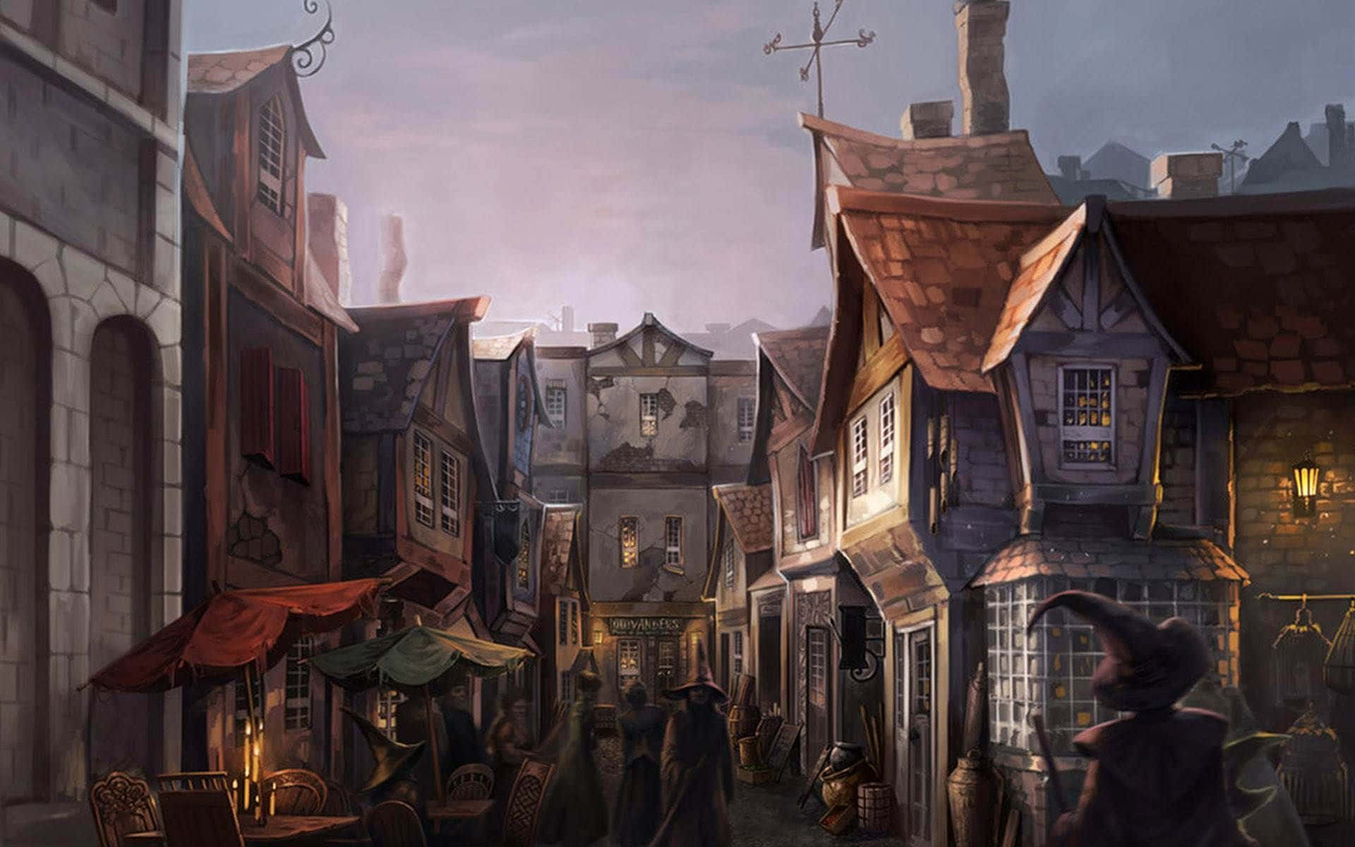 Harry Potter Halloween, medieval alleyway, cobblestone streets, Full HD Desktop Wallpaper