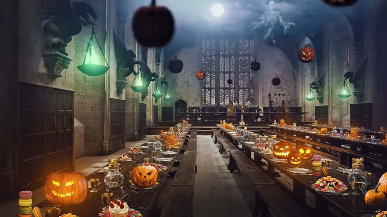 Harry Potter, Halloween, gothic dining hall, HD Desktop Wallpaper