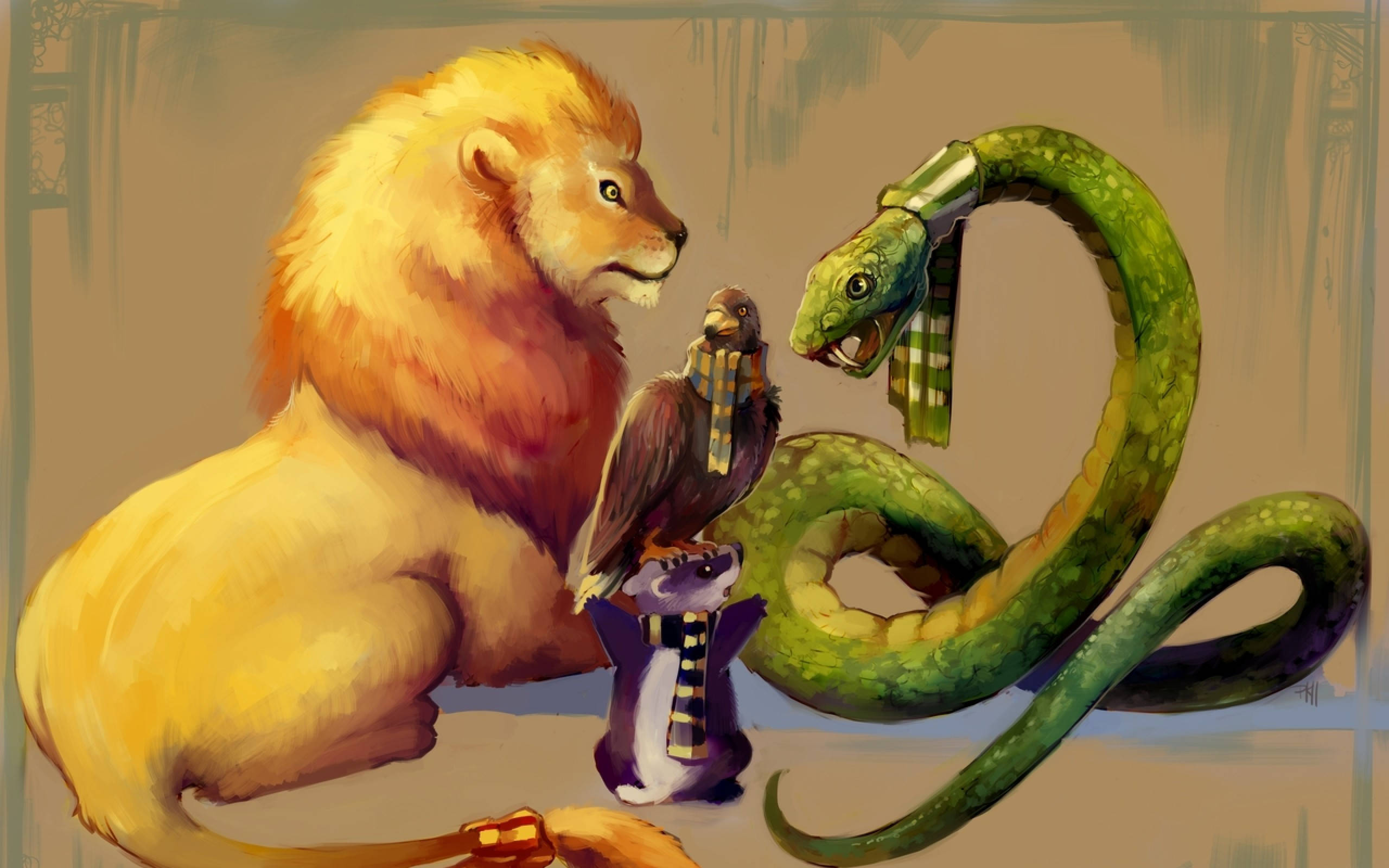 Harry Potter Houses, lion, snake, 2K Desktop Wallpaper