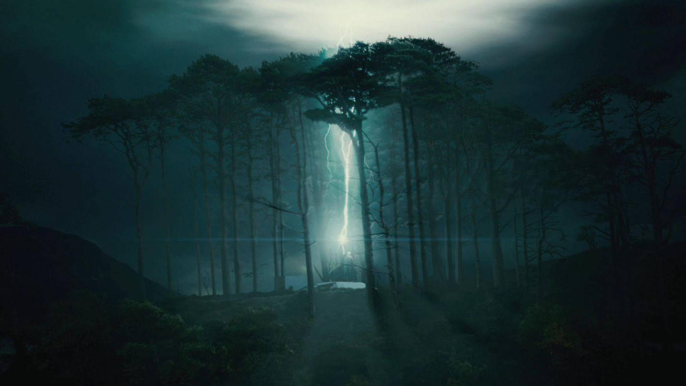 Harry Potter, lightning strike, misty forest, HD Desktop Wallpaper