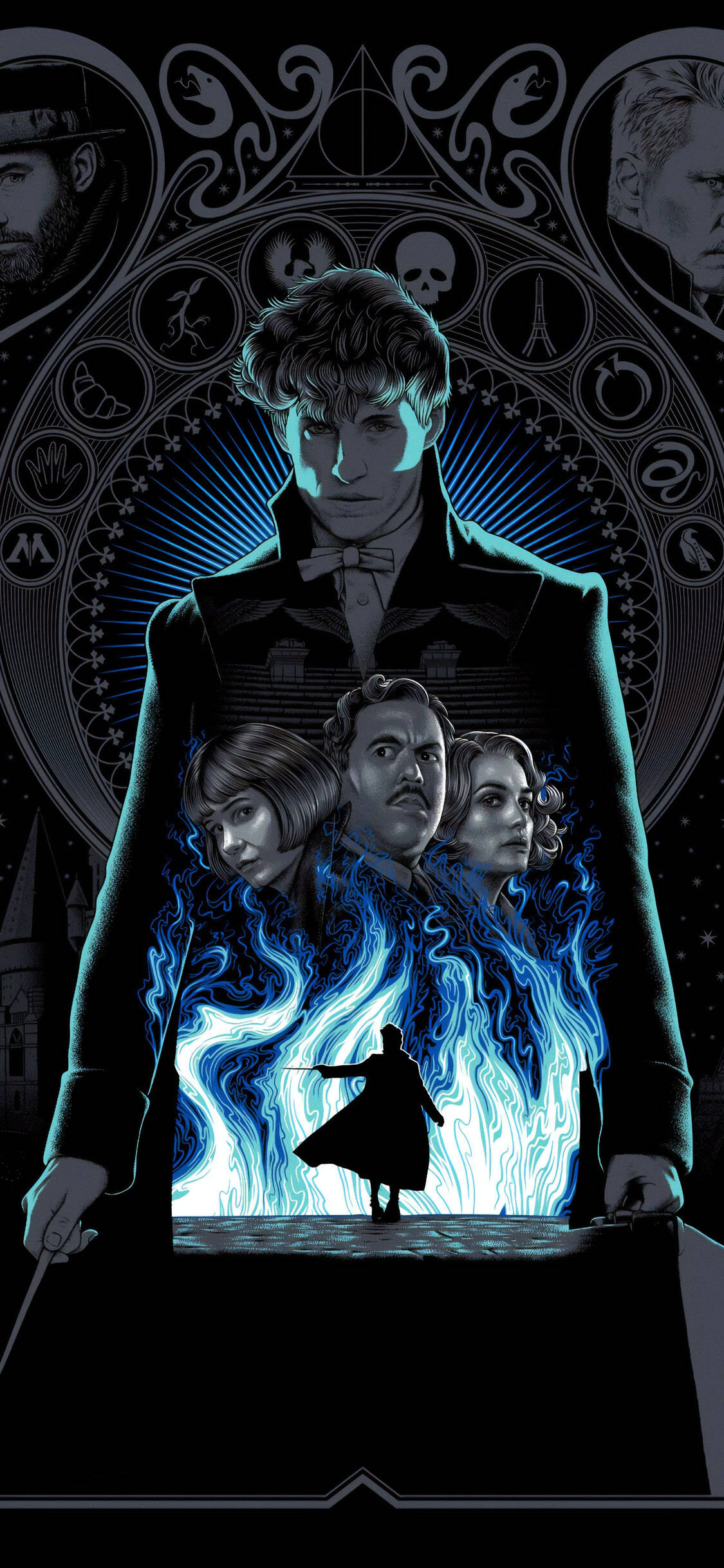 Harry Potter, glowing blue energy, floating portraits, Full HD Phone Wallpaper