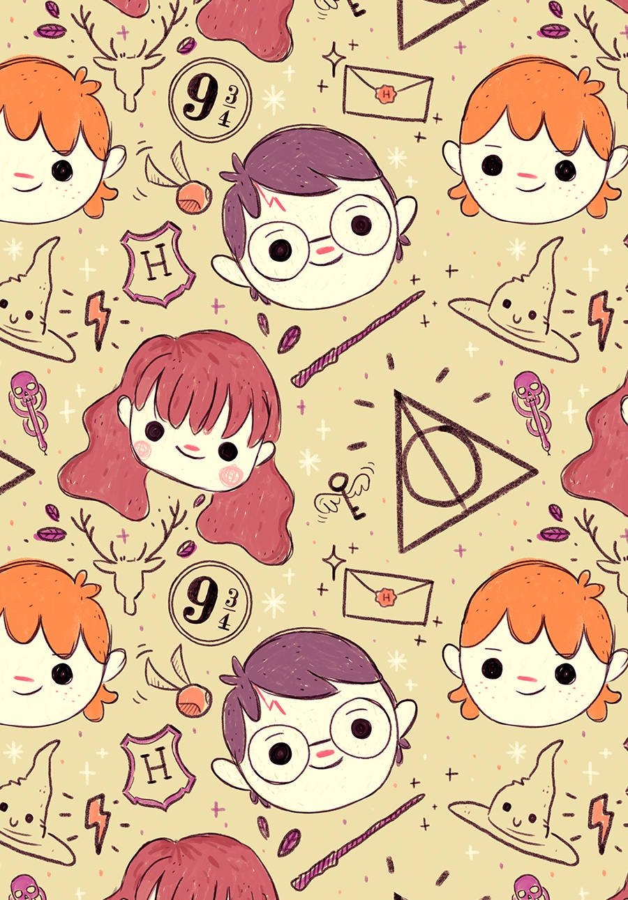 Harry Potter, whimsical Harry Potter theme, beige background, HD Phone Wallpaper