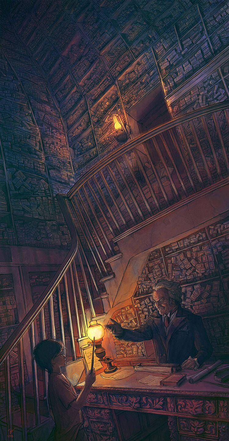 Harry Potter, library, towering bookshelves, HD Phone Wallpaper