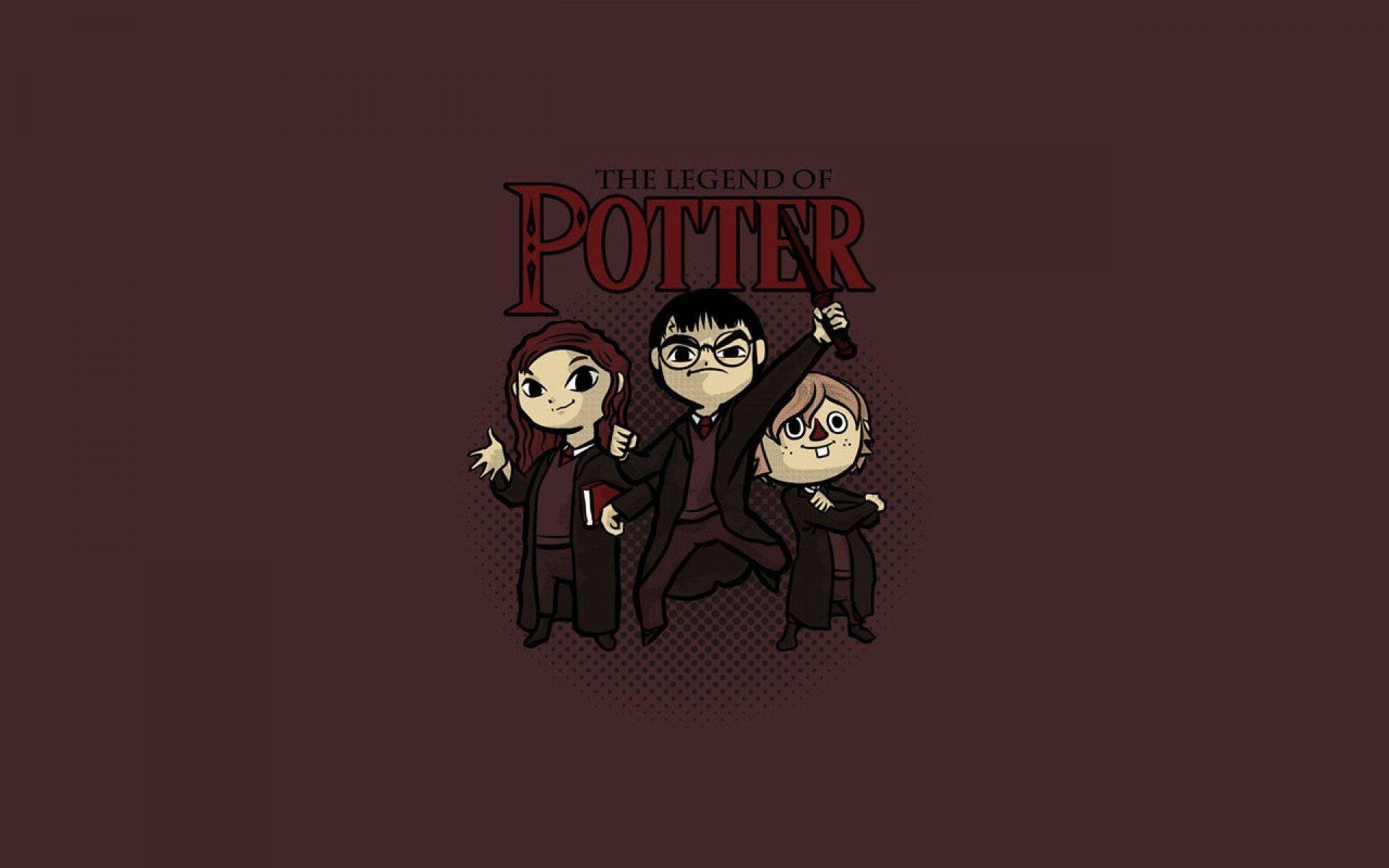Harry Potter, chibi-style, red title, Full HD Desktop Wallpaper