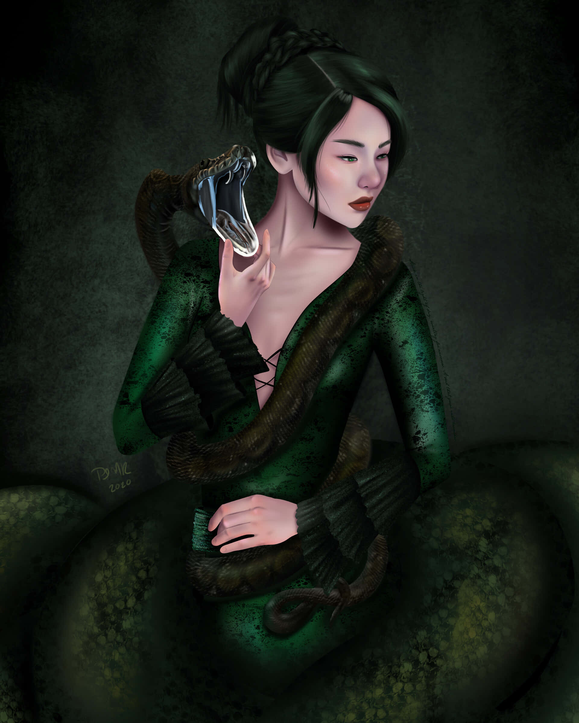 Nagini, human form, green textured gown, Full HD Phone Wallpaper