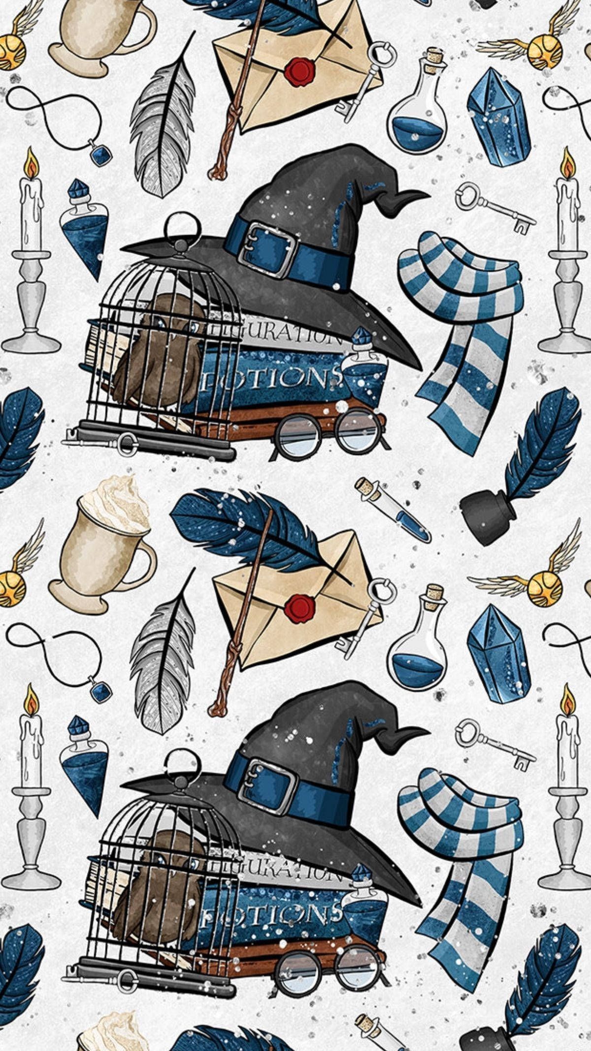 Harry Potter, Ravenclaw, watercolor pattern, Full HD Phone Wallpaper