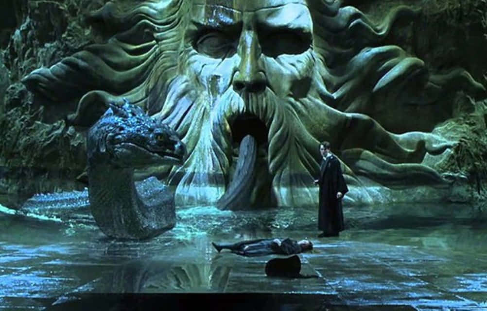 Harry Potter Serpent, colossal stone face, serpent-like creature, SD Desktop Wallpaper