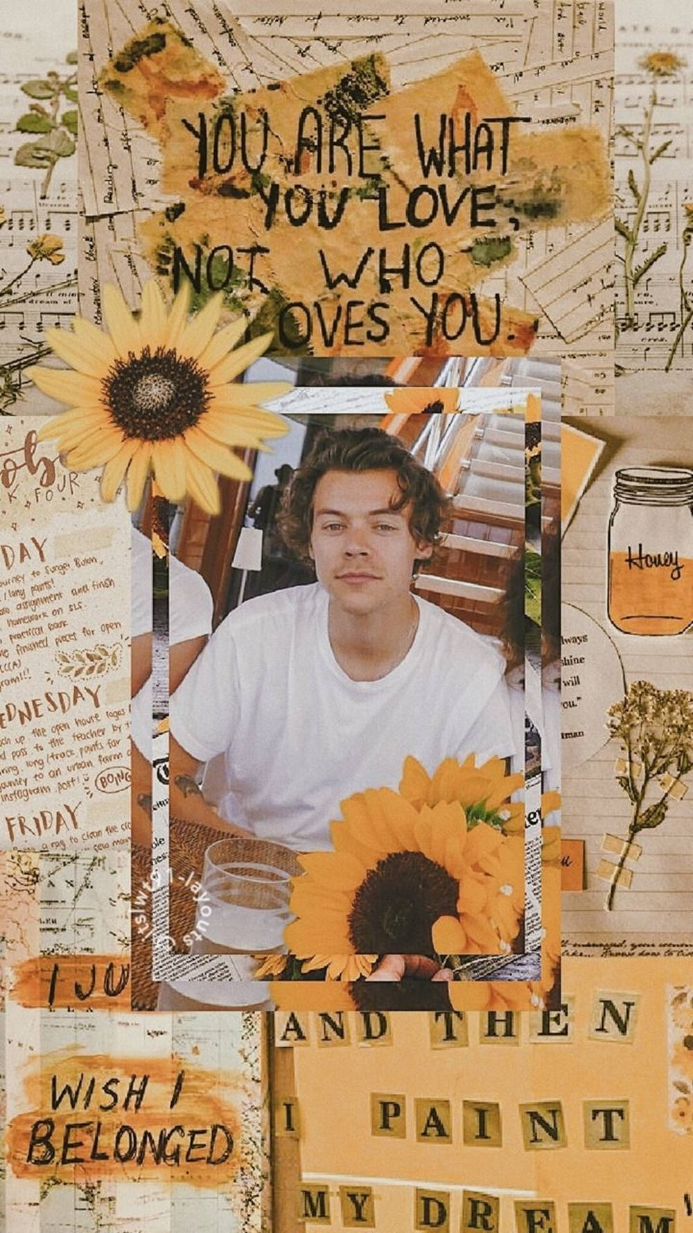Harry Styles, sunflowers, handwritten quotes, HD Phone Wallpaper