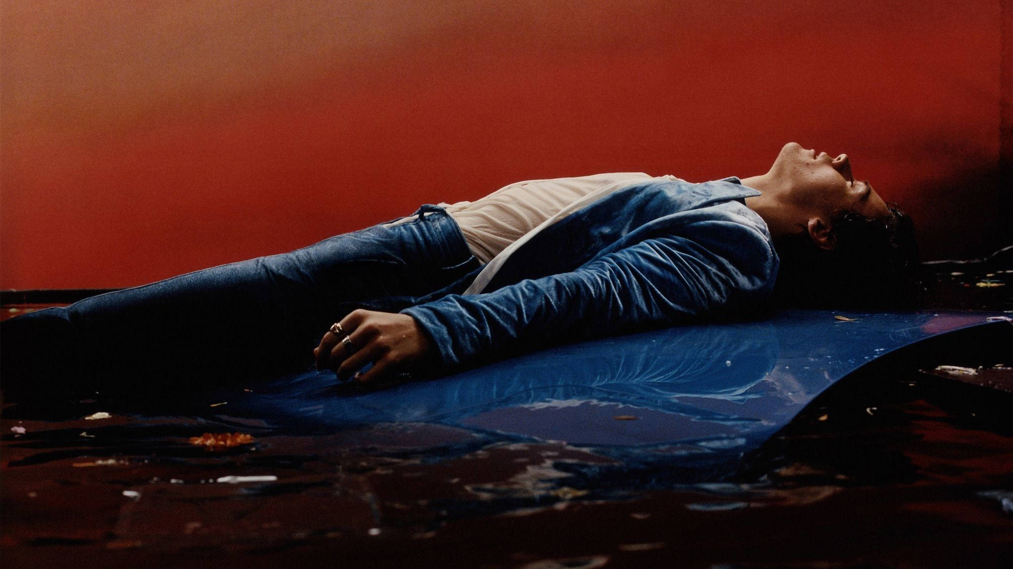 Harry Styles Aesthetic, blue car hood, dark water, Full HD Desktop Wallpaper