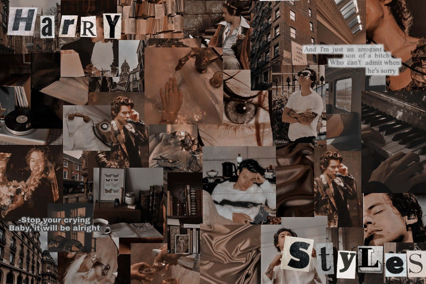Harry Styles, sepia-toned, collage, HD Desktop Wallpaper
