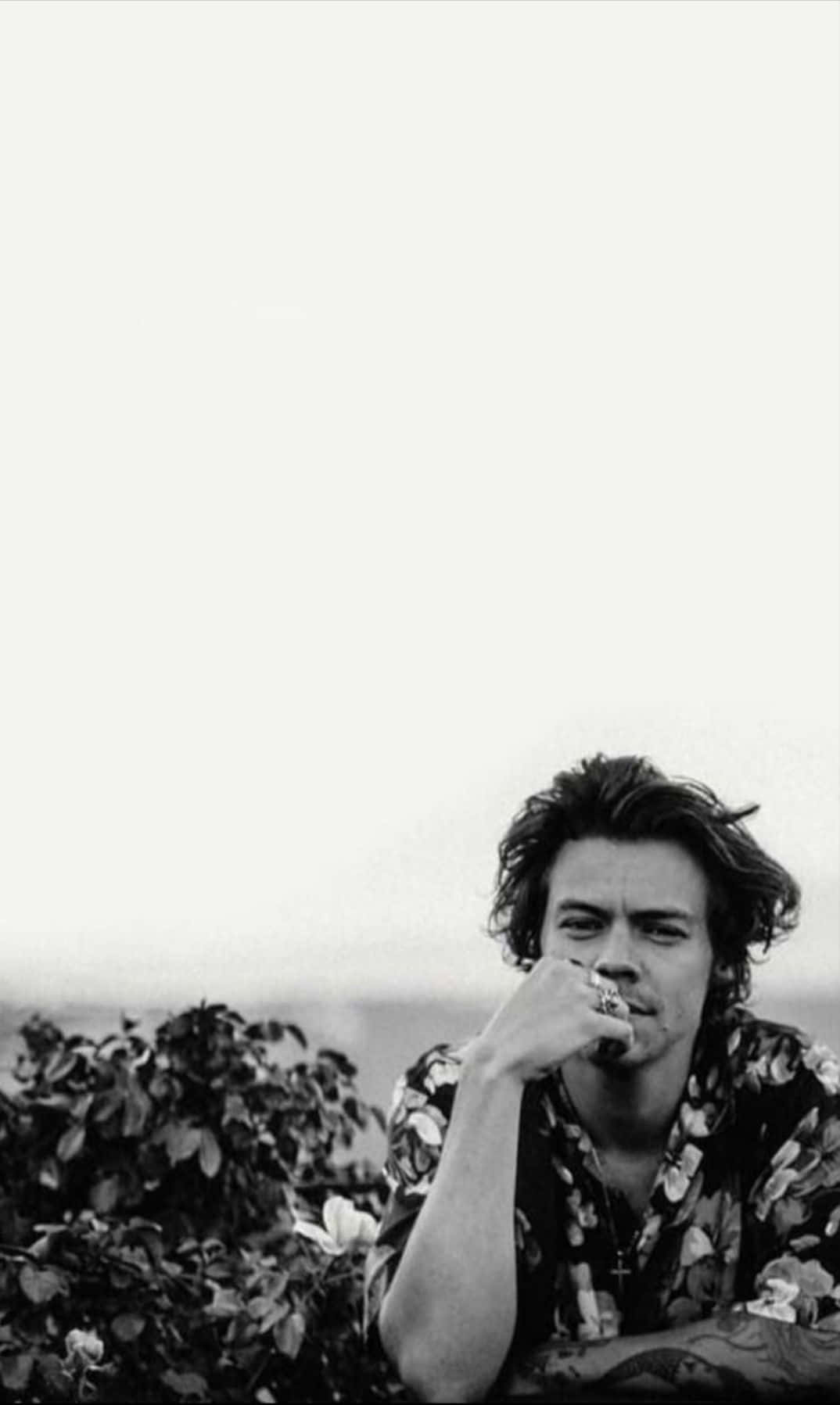 Harry Styles, black and white portrait, tousled hair, HD Phone Wallpaper
