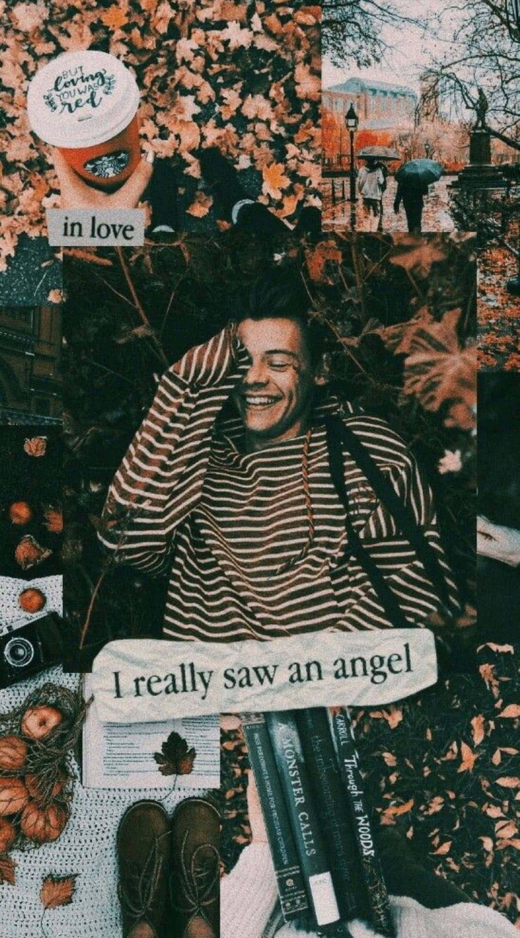 Harry Styles, autumn leaves, books, Full HD Phone Wallpaper