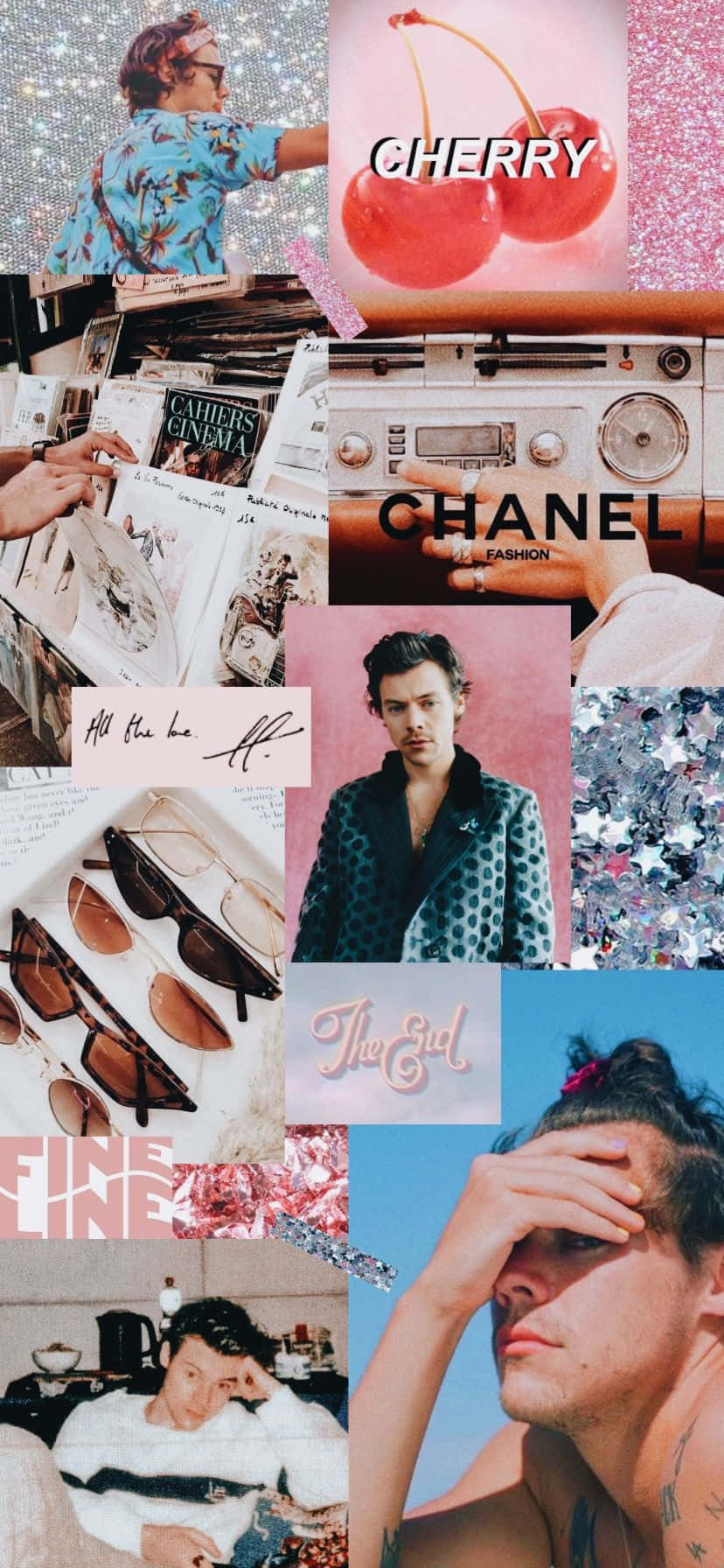 Harry Styles, glittery pink and blue aesthetic, collage, HD Phone Wallpaper