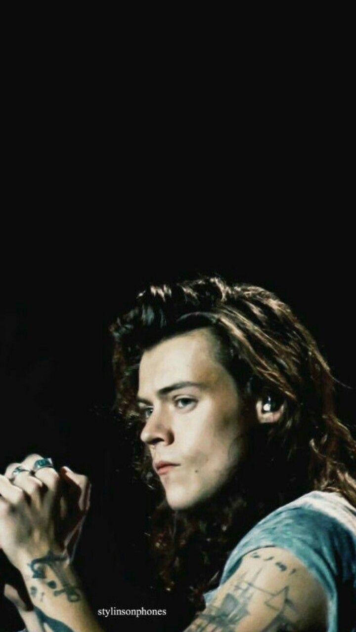 Harry Styles Aesthetic, black backdrop, long curly hair, HD Phone Wallpaper