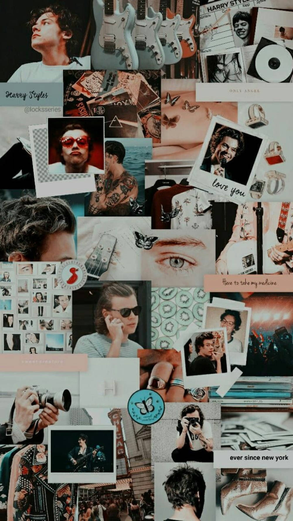 Harry Styles, guitars, butterflies, HD Phone Wallpaper