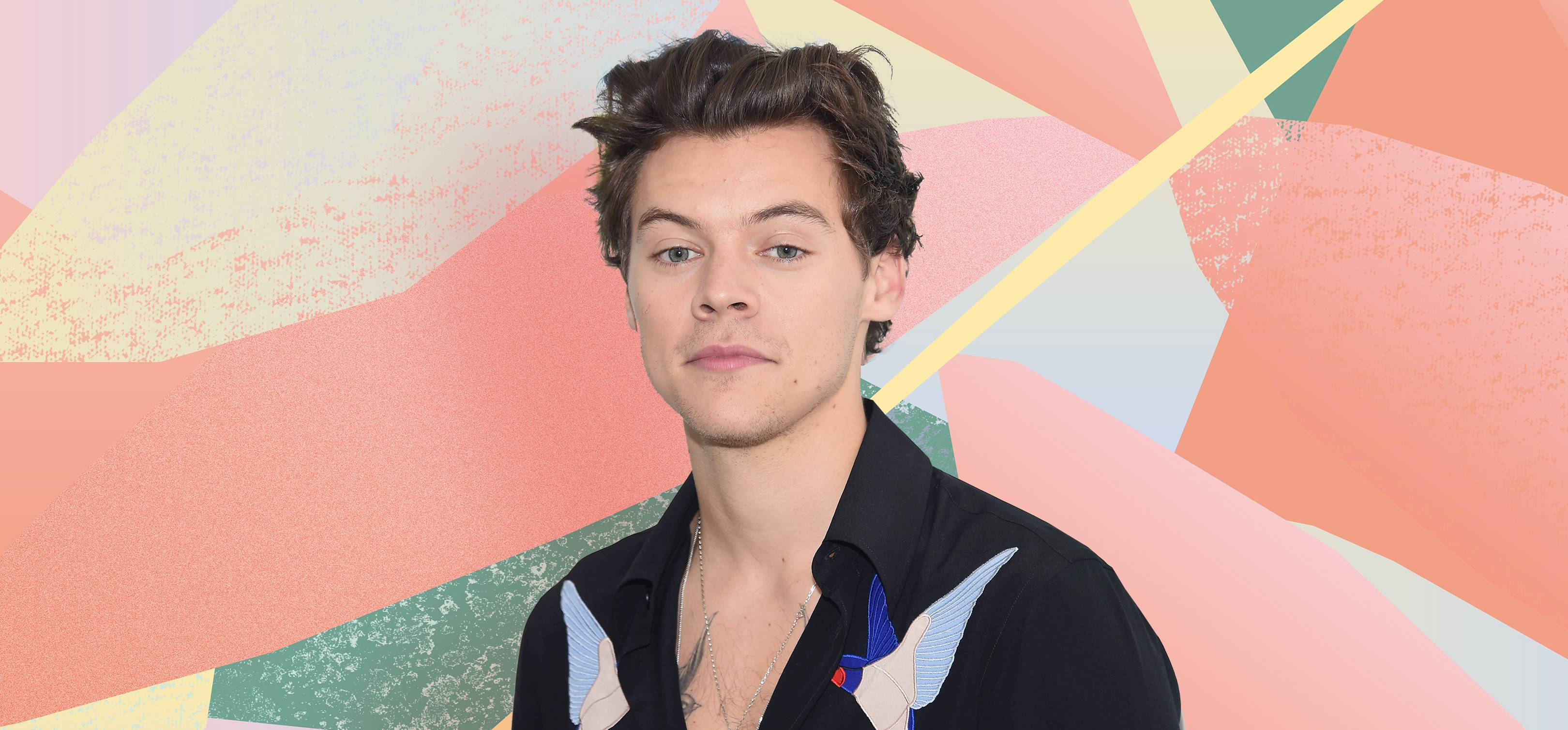 Harry Styles, pastel background, vibrant abstract background, 2K Desktop Wallpaper