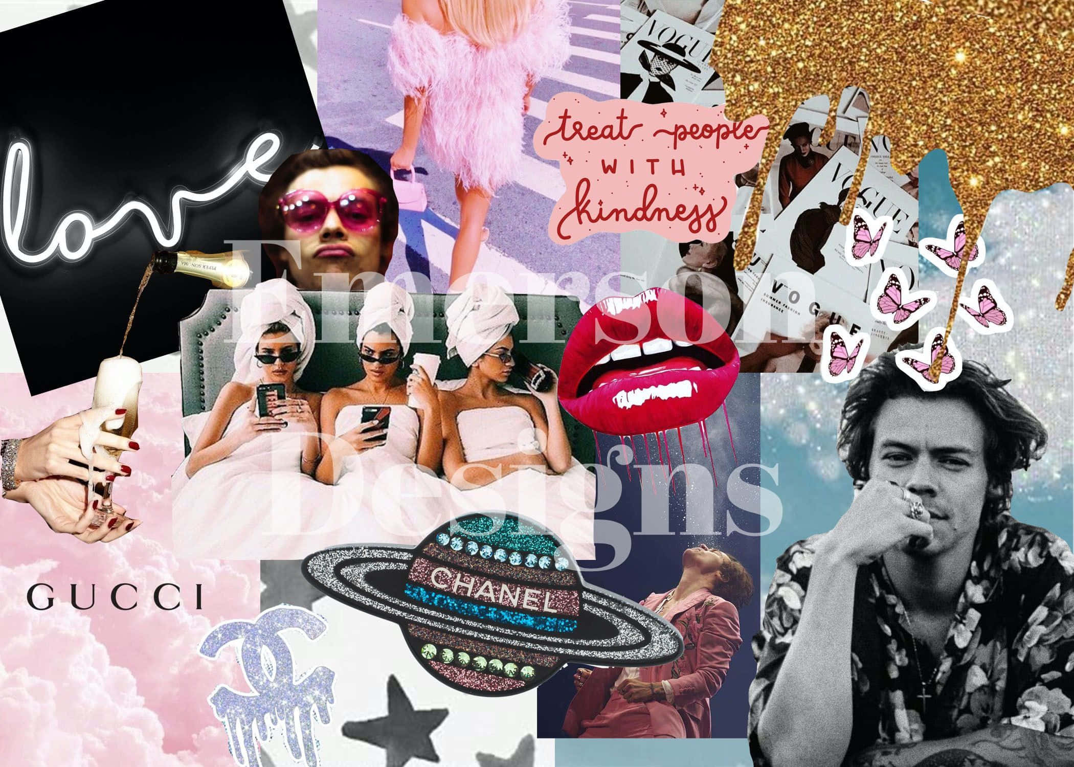 Harry Styles, glittering pink lips, luxury fashion icons, Full HD Desktop Wallpaper