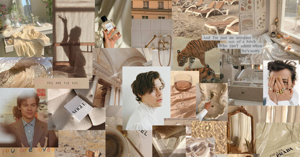 beige aesthetic, Harry Styles, collage, SD Desktop Wallpaper