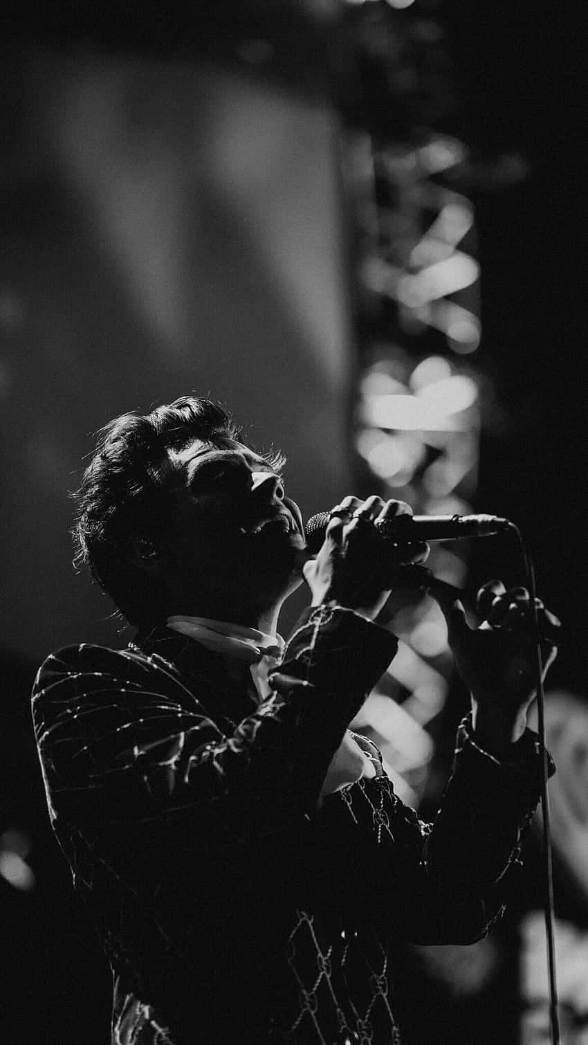 Harry Styles, black and white, stage, HD Phone Wallpaper