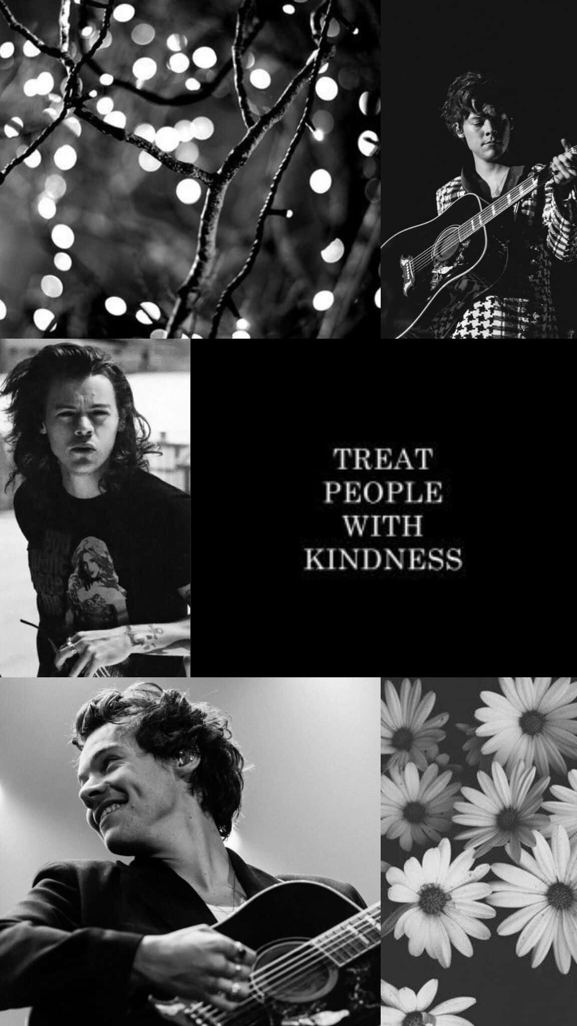 Harry Styles, black and white, guitar, Full HD Phone Wallpaper