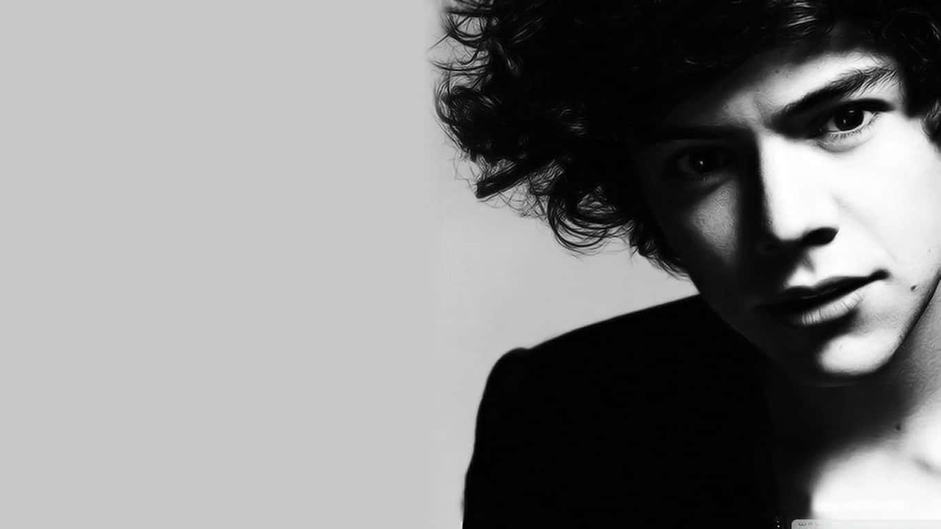 Harry Styles, black and white, tousled hair, HD Desktop Wallpaper