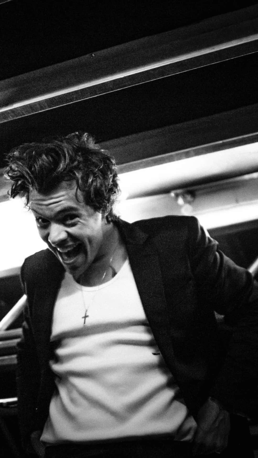 Harry Styles, black and white, tousled hair, Full HD Phone Wallpaper