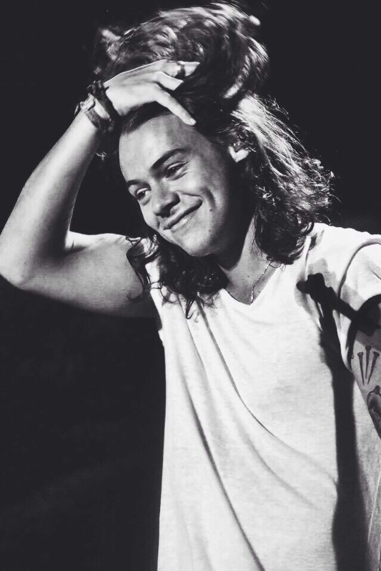Harry Styles, black and white portrait, long hair, Full HD Phone Wallpaper