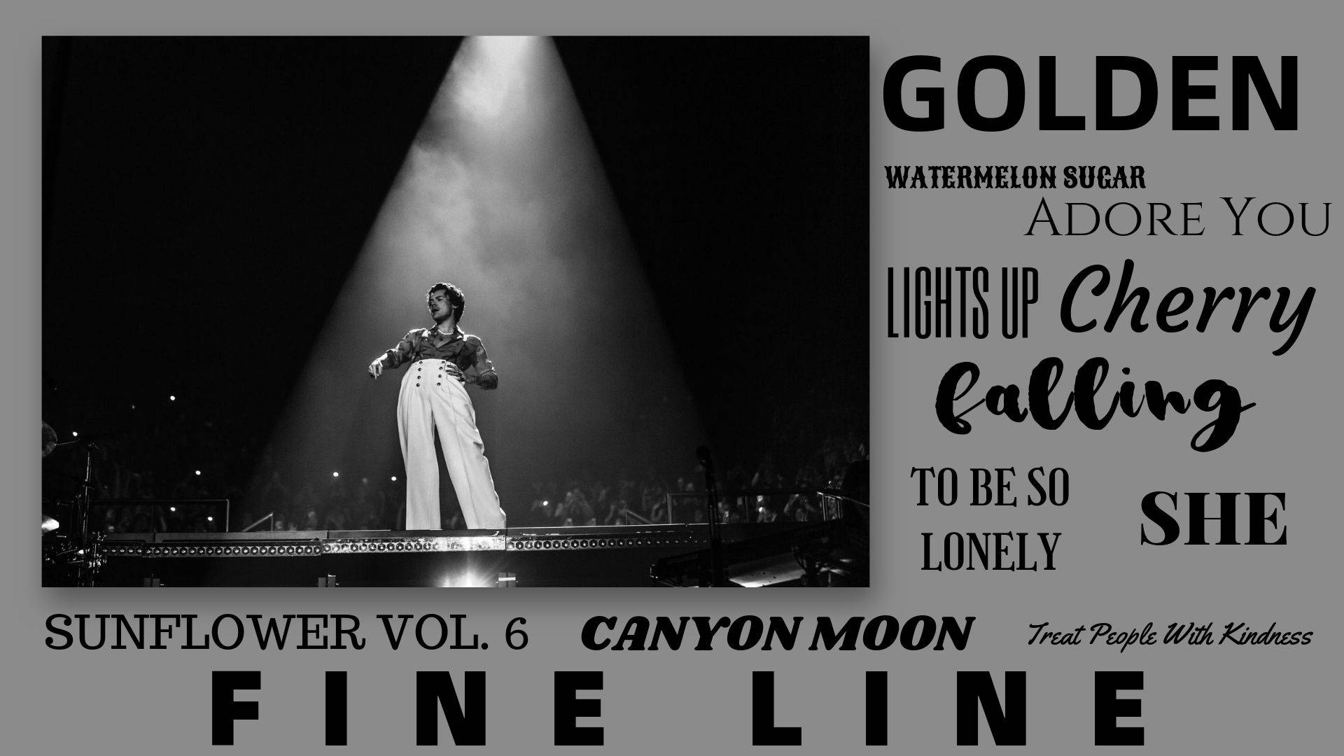 Harry Styles Fine Line, black and white concert photo, spotlight on stage, Full HD Desktop Wallpaper