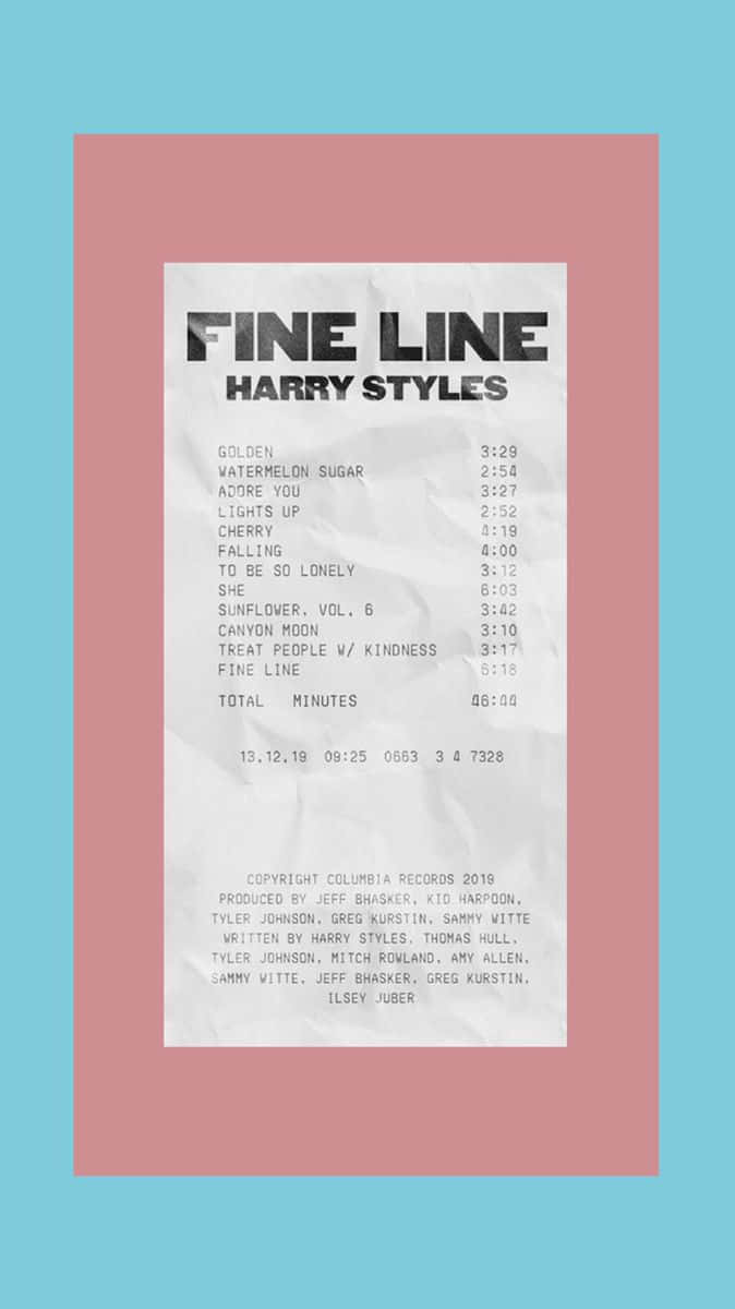 Harry Styles Fine Line, vintage-style concert ticket, song list, SD Phone Wallpaper