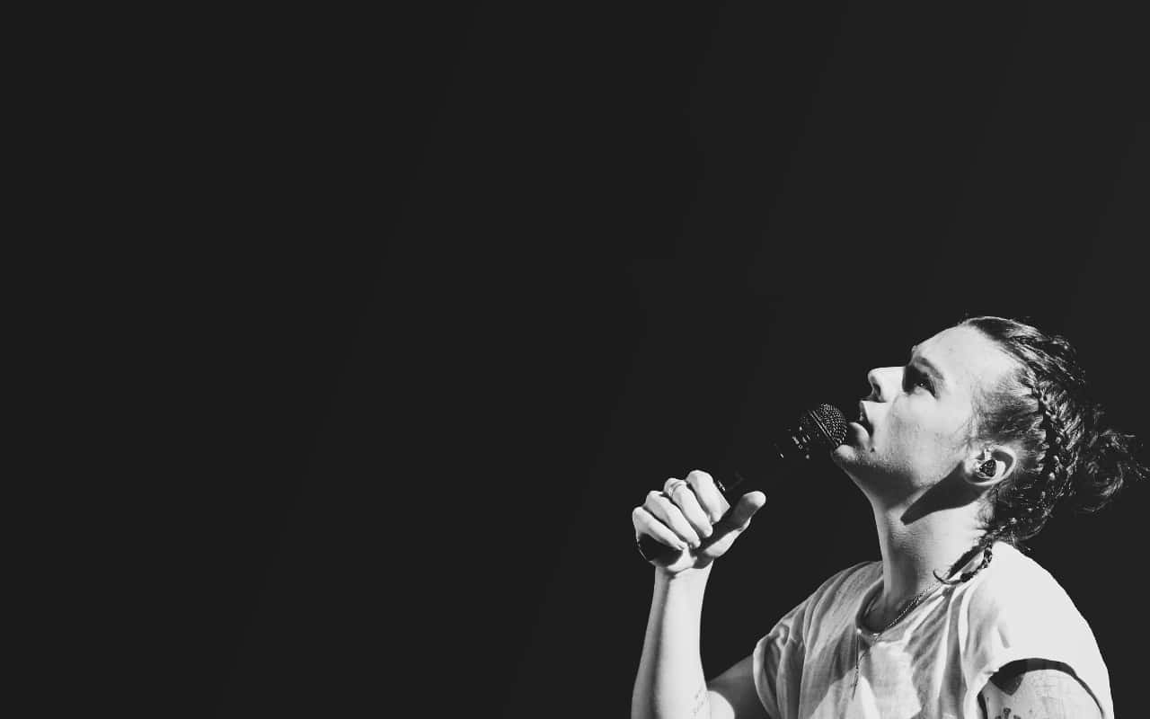 Harry Styles, black and white portrait, braided hair, HD Desktop Wallpaper