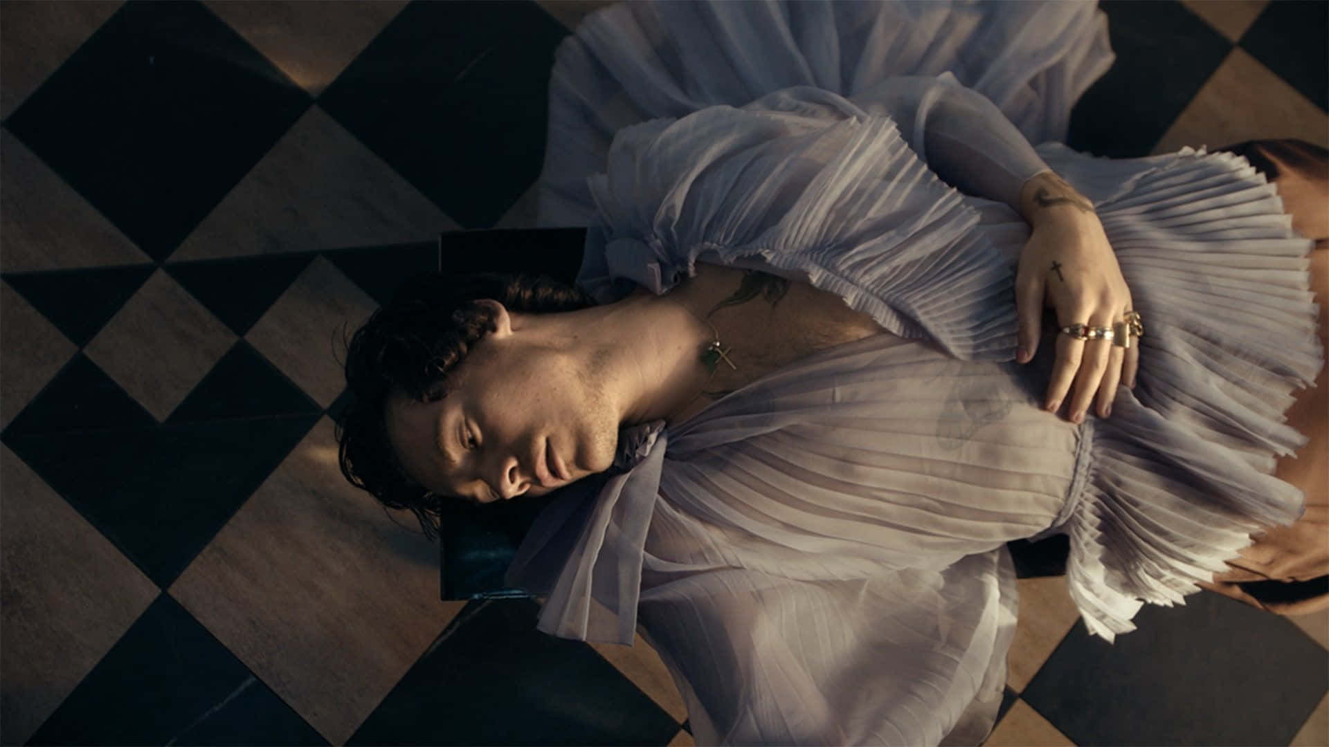 Harry Styles, laptop, light purple dress, Full HD Desktop Wallpaper