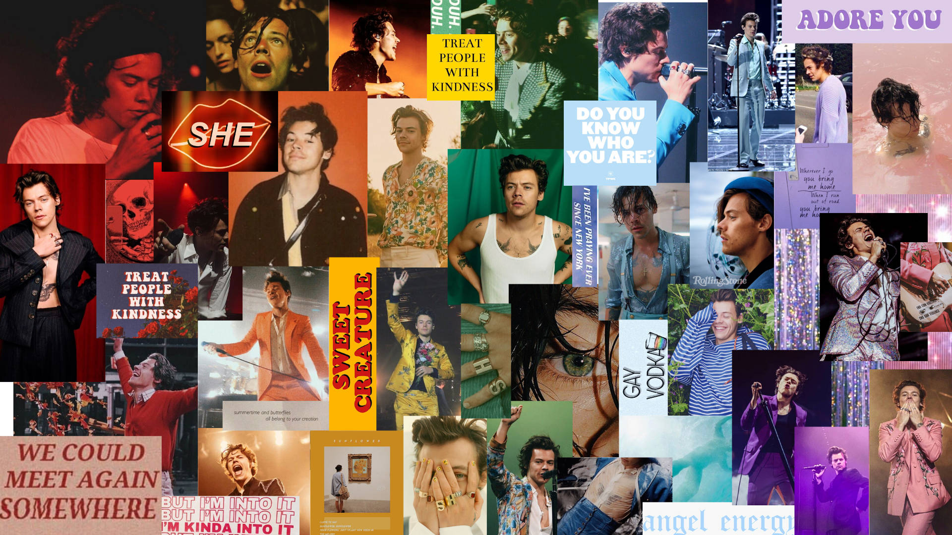 Harry Styles, rainbow collage, vibrant collage, Full HD Desktop Wallpaper