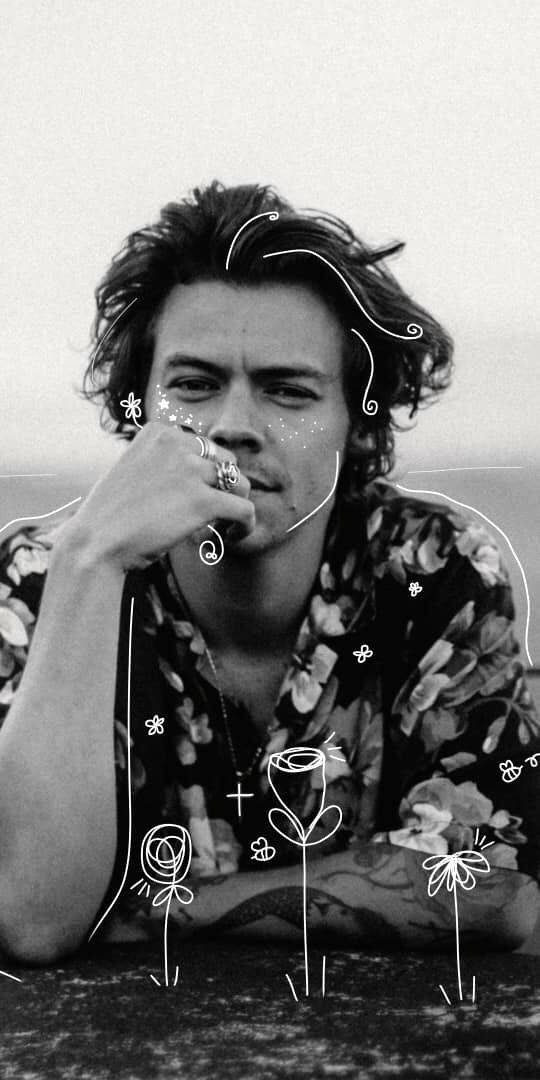 Harry Styles, doodle, black and white portrait, SD Phone Wallpaper