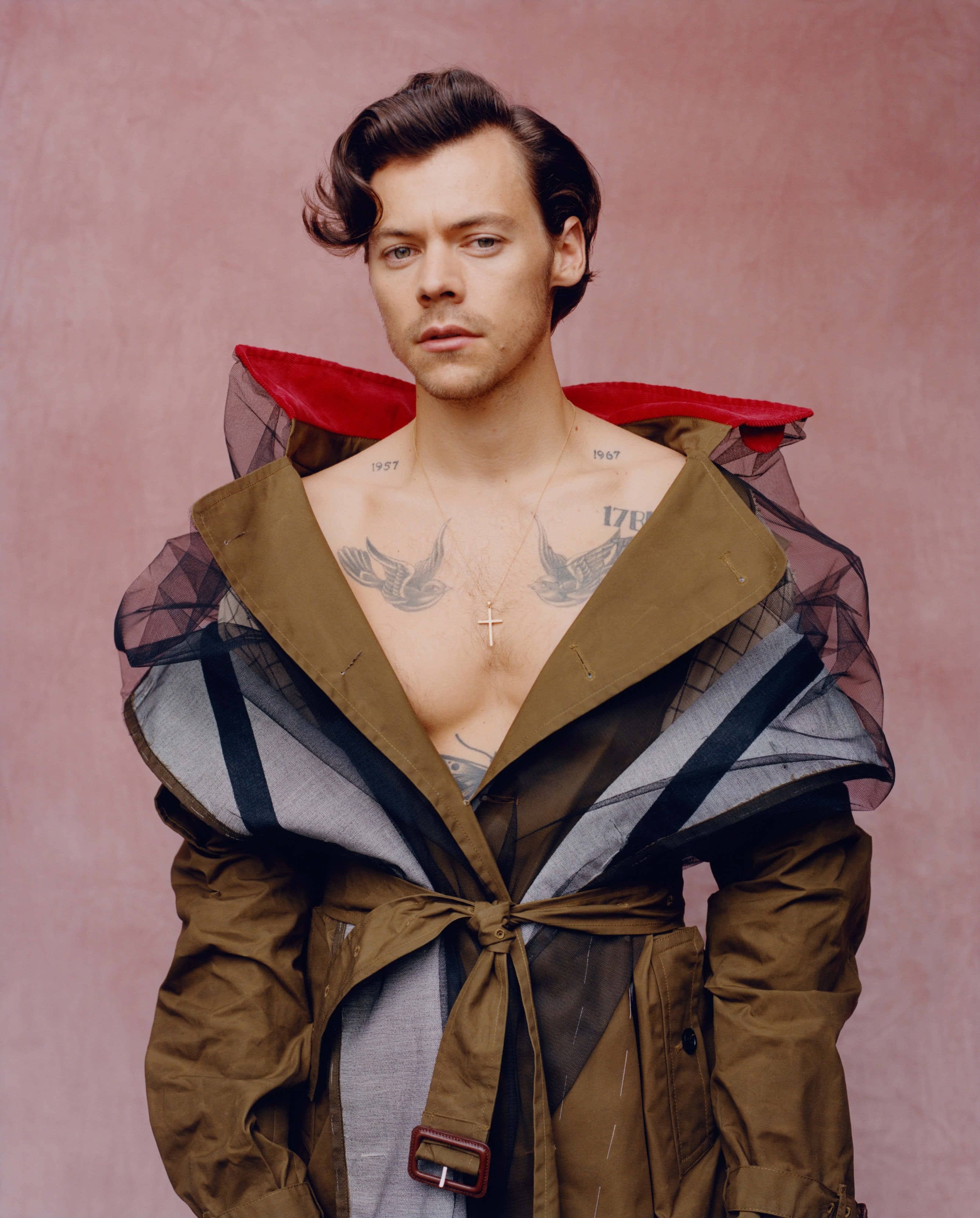 Harry Styles, brown coat, red collar, 4K Phone Wallpaper