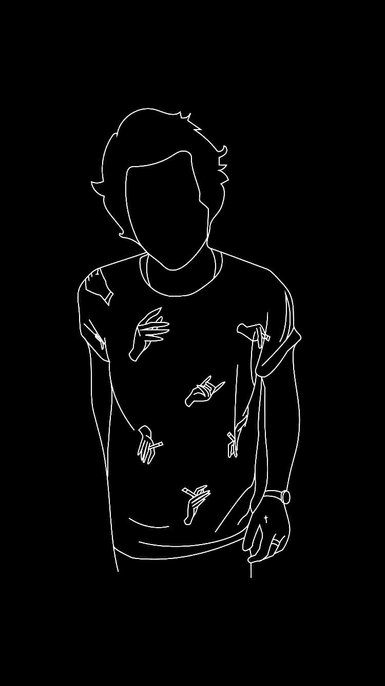 Harry Styles, black background, white line drawing, HD Phone Wallpaper