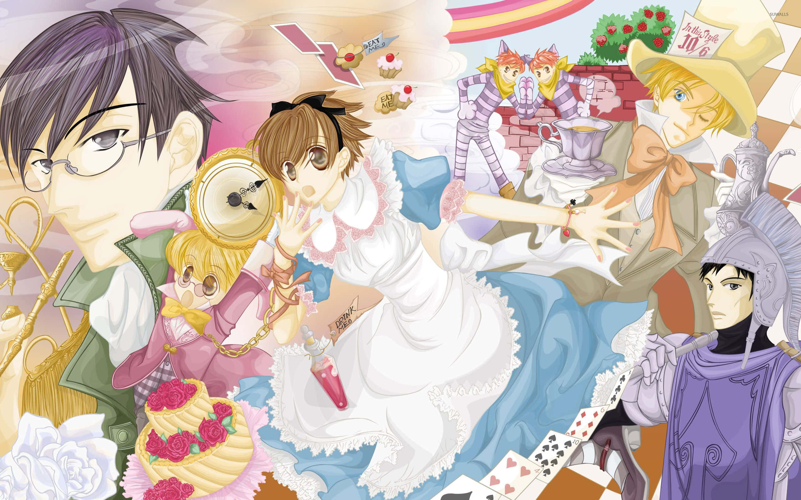 Haruhi Fujioka, anime collage, whimsical tea party scenes, 2K Desktop Wallpaper