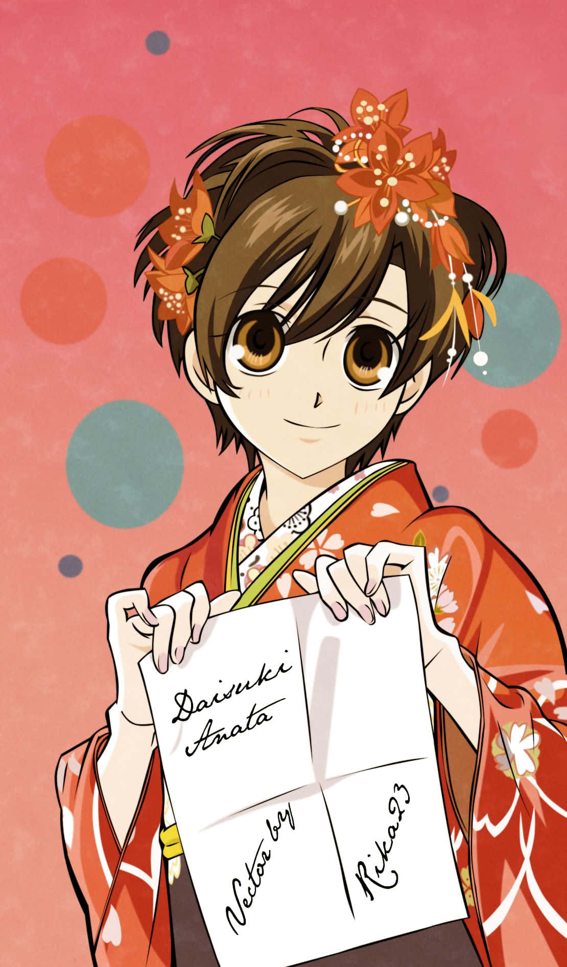 Haruhi Fujioka, red kimono, floral hair ornament, HD Phone Wallpaper