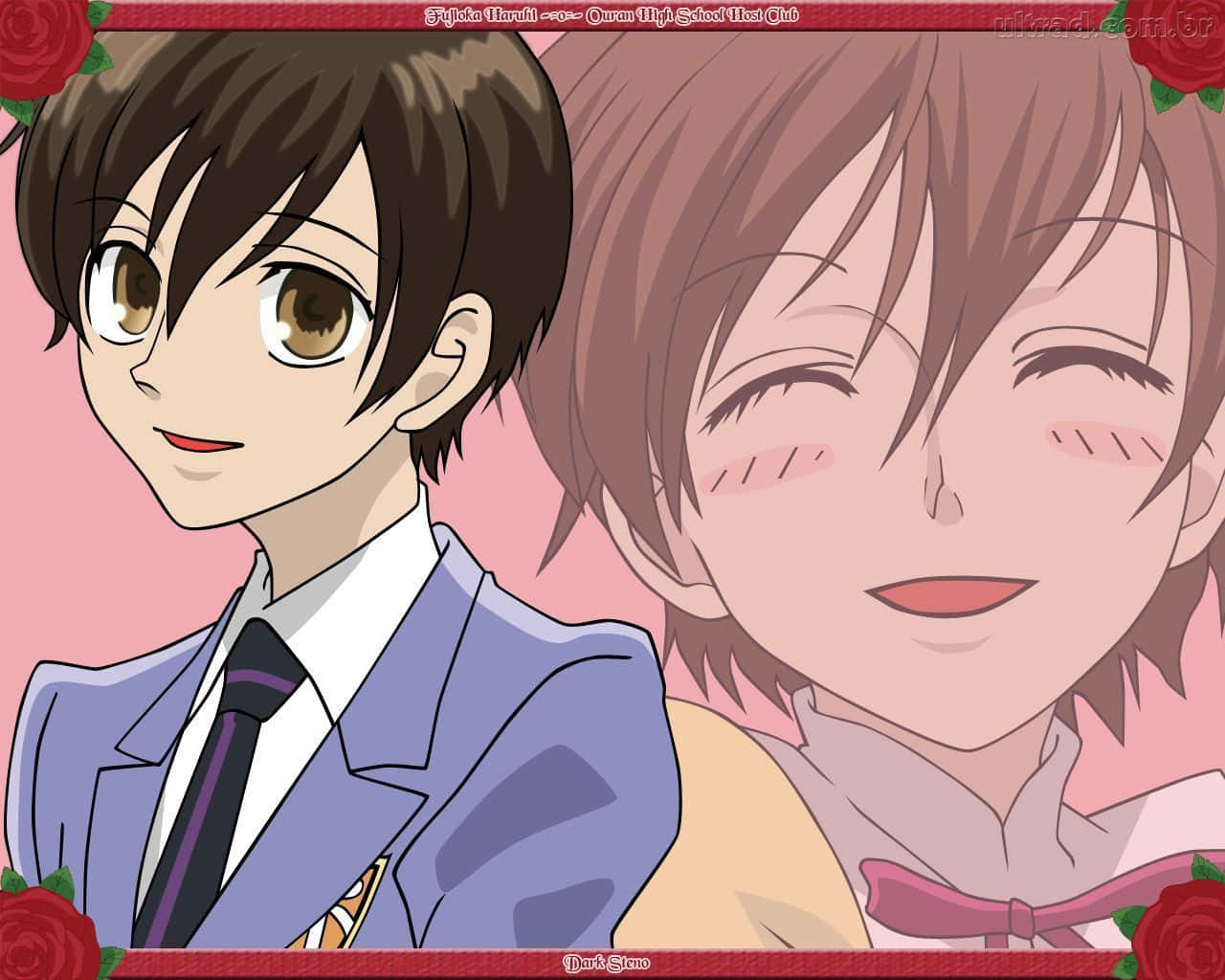 Haruhi Fujioka, school uniforms, pink background, HD Desktop Wallpaper