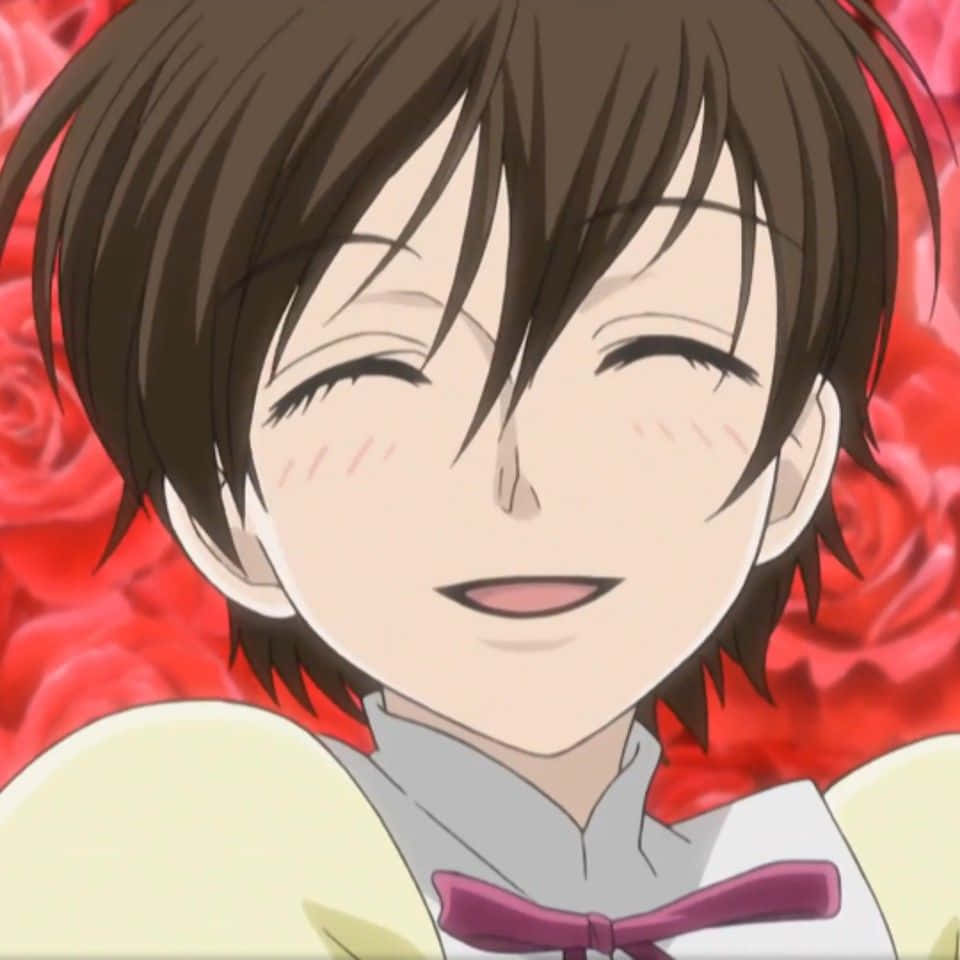 Haruhi Fujioka, brown hair, vibrant red rose background, SD Desktop Wallpaper