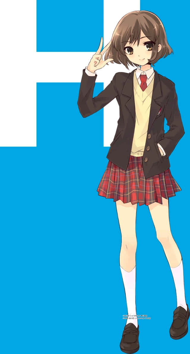 Haruhi Sasaki, school uniform, bold blue and white cross background, SD Phone Wallpaper