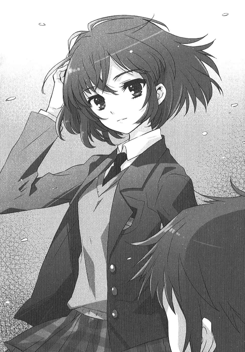 Haruhi Sasaki, school uniform, monochrome, HD Phone Wallpaper