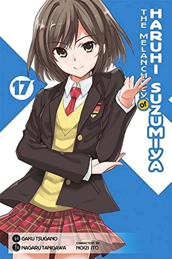 Haruhi Sasaki, school uniform, bold blue and white geometric background, SD Phone Wallpaper